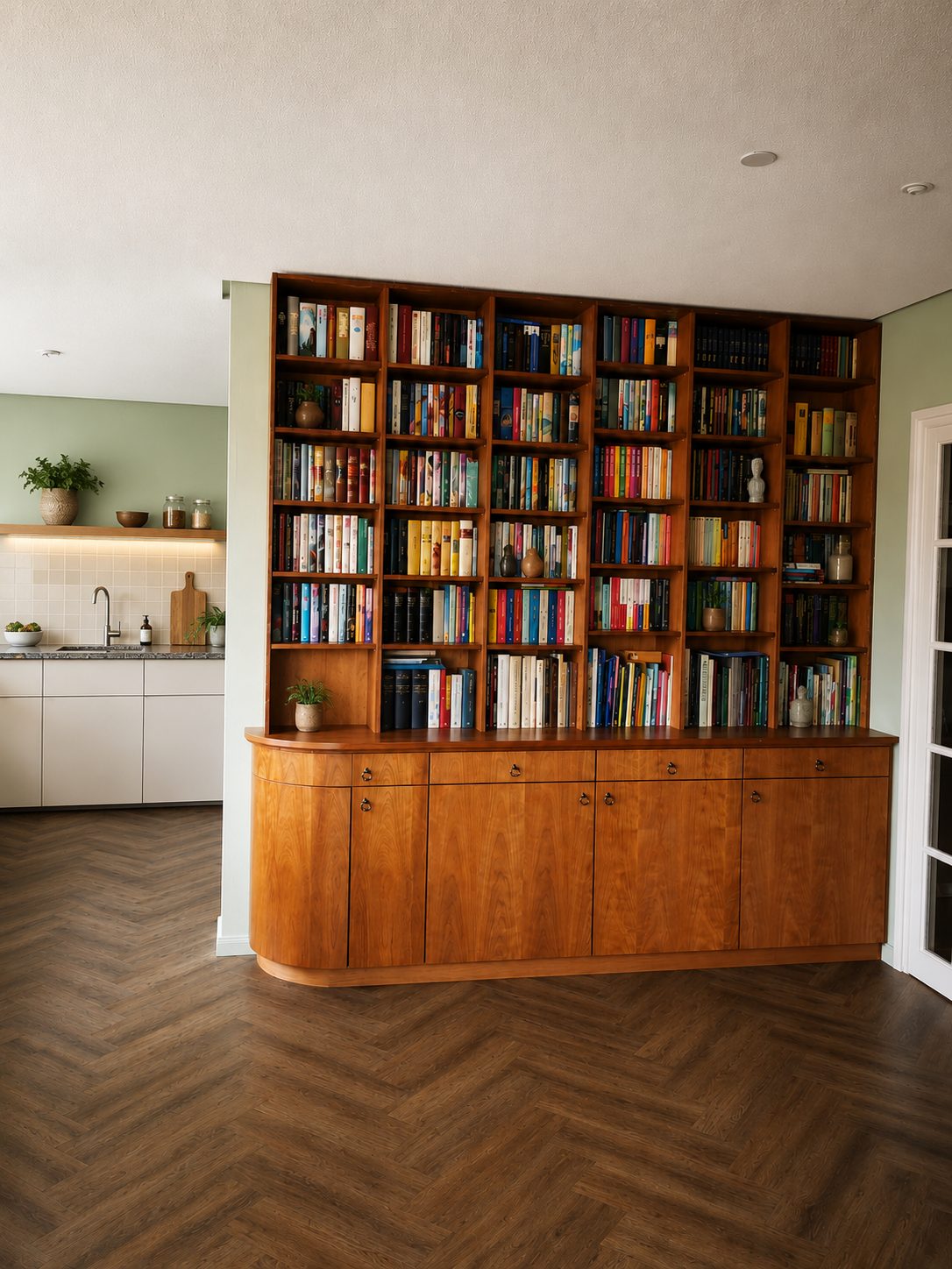 Boekenkast op maat met afgeronde hoek