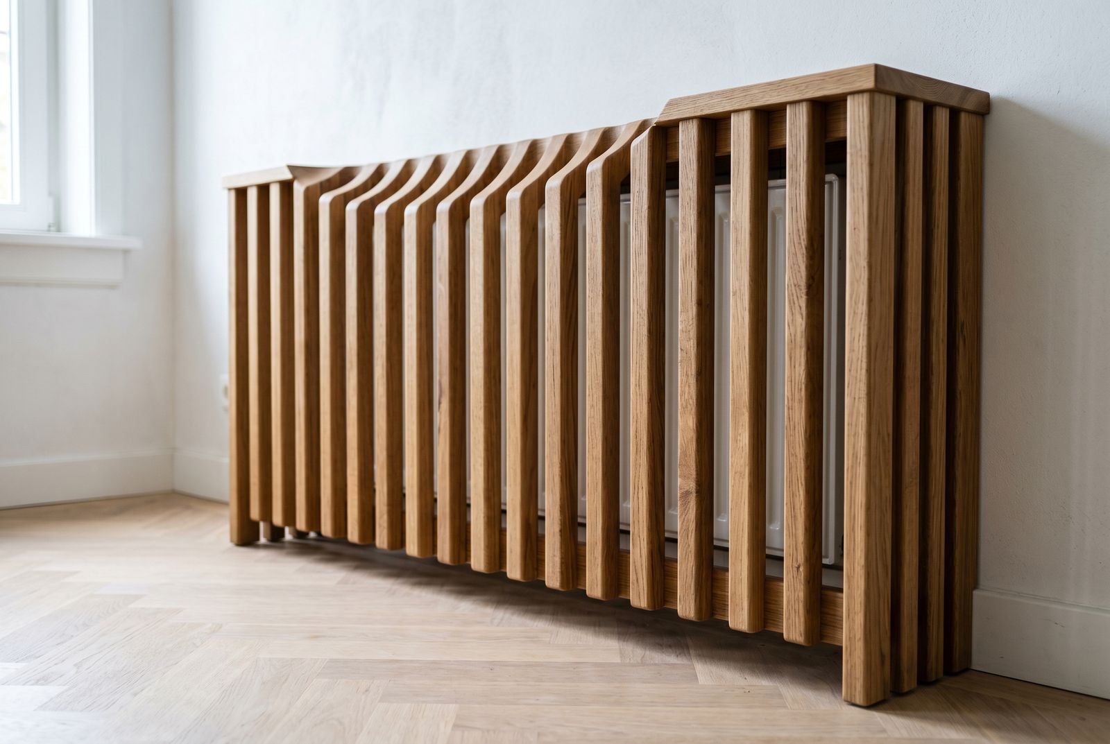 Radiatorombouw in eiken, verticale latten